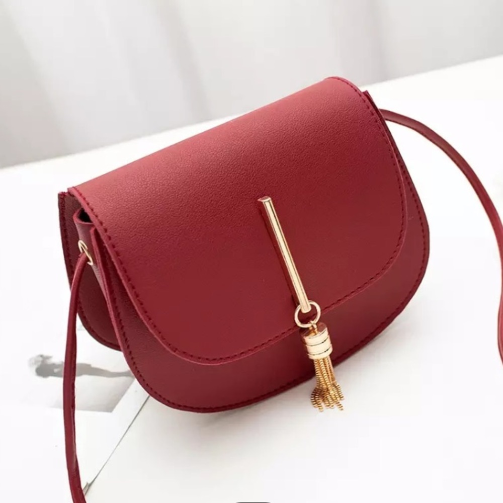 New Red Crossbody Strap Purse w/ Gold Tassel